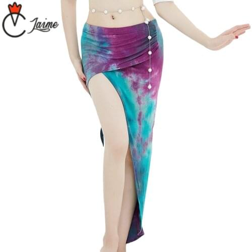 Belly Dance Hip Scarf Side Slit Skirt high split skirt New Fashion Women Dance Class Wear 2 Layers Tie Dryed Colored Pattern