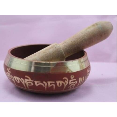 Crafts Arts 3.8" Collectibles Tibetan Copper Buddhist supplies Tibetan Copper Singing Bowl Antique Garden Silver Brass