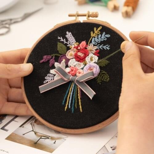 Needlework DIY Flower Embroidery kit with Frame Pattern Printed Cross Stitch Handmade Sewing Arts Handicraft Home Decor Gift