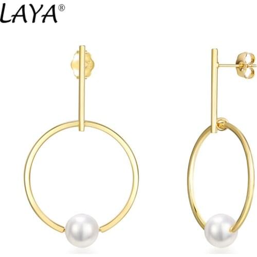 Laya 925 Sterling Silver Fashion Natural Fresh Water Pearl Big Circle Drop Earrings Womens Party Wedding High Quality Jewelry