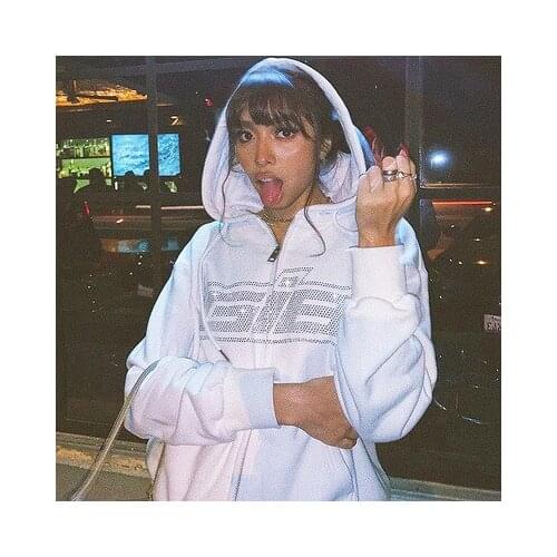 JESSIC Letter Print Women Long Sleeve Sweatshirt Hoodis Zipper Loose Oversized Streetwear Casual 2021 Autumn Winter