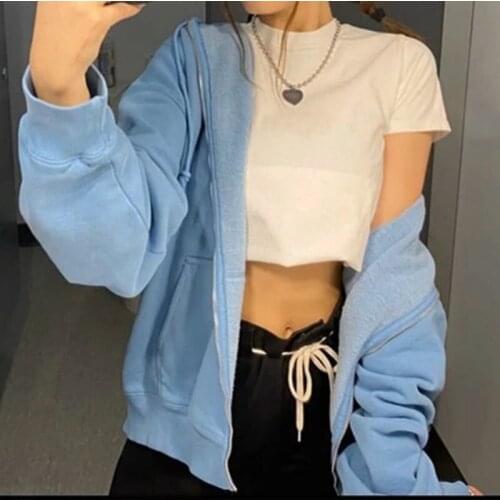 7 Colors Women Autumn Fashion Zipper Hoodies Solid Long Sleeve Sweatershirt Femme Casual Loose Oversize Thick Winter Outerwear
