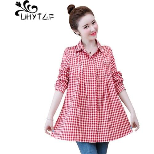 Блузки в клетку UHYTGF China At AliExpress
