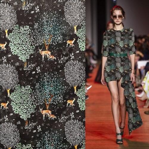 Spring And Summer Georgette Fabric Jungle Elk Animal Digital Painting Mulberry Silk Dress Handmade DIY Clothing Cloth