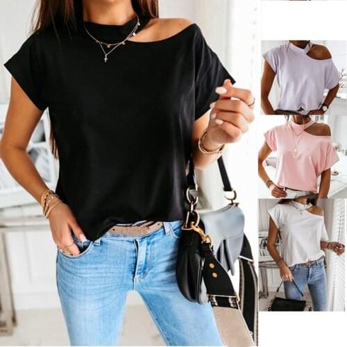 Sexy Off Shoulder black white tops Women t Shirts 2020 Summer Short Sleeve Casual Loose pink Ladies tops Streetwear t Shirt