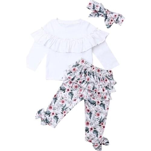 Toddler Baby Girl Winter Clothes Ruffle Tops Floral Pants 3Pcs Newborn Toddler Outfit Set Kids Princess Set Girls Clothing Set