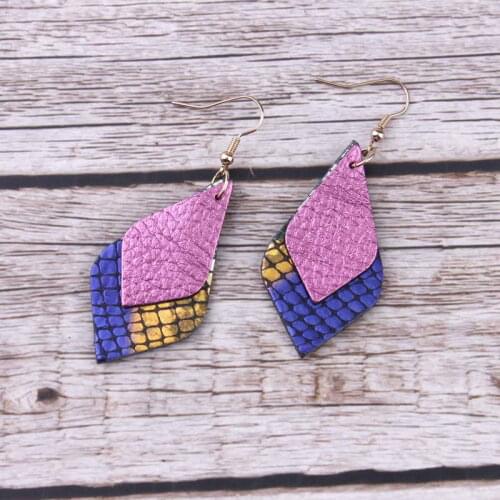 ZWPON Gold Layered Genuine Leather Teardrop Earrings Fashion Leopard Zebra Snakeskin Leather Earrings Jewelry Wholesale