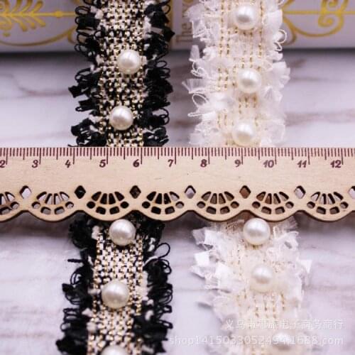 1 Yards Nylon Gold Line Pearl Beaded Embroidered Lace Ribbon DIY Craft Dress Sewing Trim Fabric