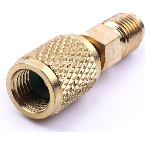 2Pcs Car AC R12 R134a Valve Adapter Fitting Male 1/4 SAE to Female 1/4 SAE Air-condition Refrigerant Brass Adapter Valve