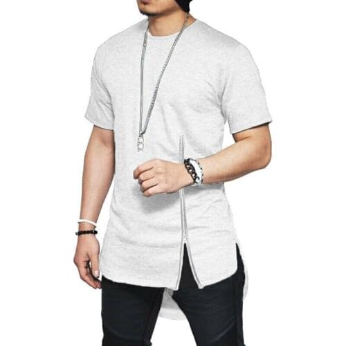4 Color Men Fashion Crew Neck Longline Oversized Plain Tops Summer Mens Solid T-shirt Short Sleeve Zipper Slim Tee Casual Daily