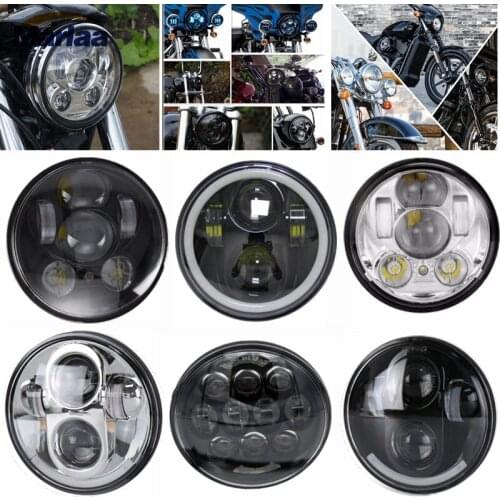 5.75 Inch LED Headlight Headlamp Halo Ring White DRL Angel Eye for 883 Iron, 883 Sportster, Softail, Touring Road King