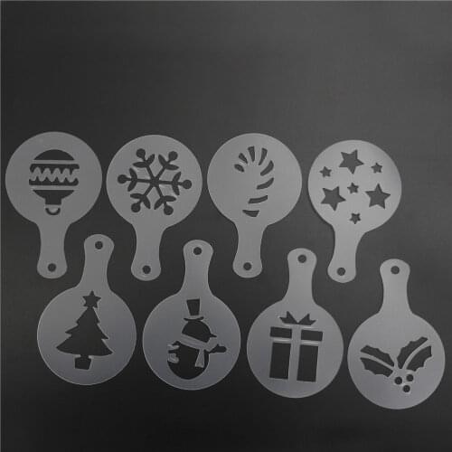 8pcs/set Plastic Cookie DecorationTemplate Mold Cake Stencils Mold Christmas Coffee Mold Pastry Tools 8.5cm