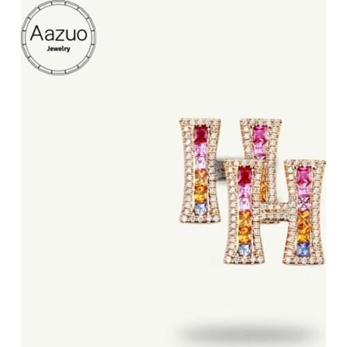 Aazuo 18K Jewelry Rose Gold Natural Coloured Gemstone Real Diamond Initial Lucky 26 Letters Stud Earring gifted for Women Au750