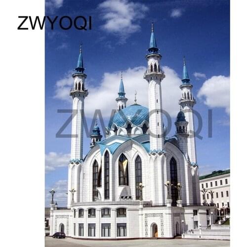 DIY 3D Diamond mosaic Full Square Diamond embroidery Cross stitch Building Office building Blue sky Full Round Diamond painting