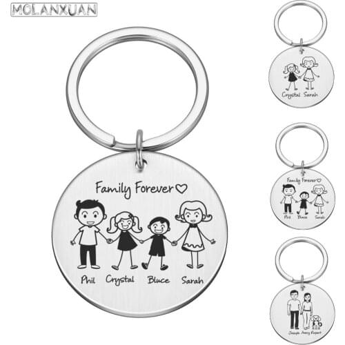 Personalized Family Gifts Keychain Custom Mom Dad Daughter Son Pet Key Chain Engraved Stainless Steel Mother Father Kids Keyring