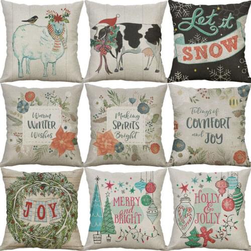Pillow case Home Decor 18" Cotton Linen Christmas Cushion Cover Printing Deer