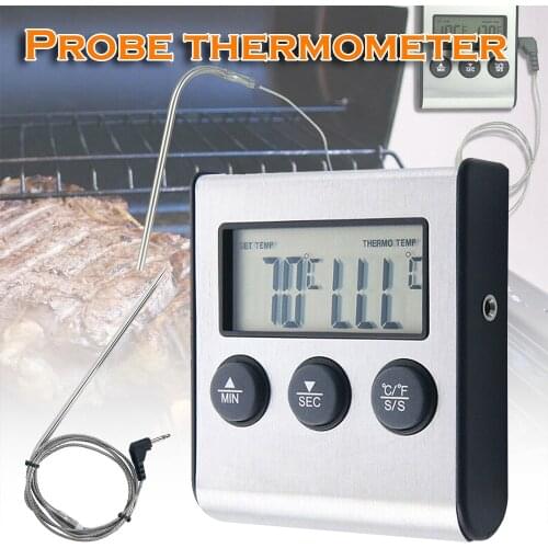 Digital BBQ Thermometer Food Meat Cooking Kitchen Smoker Grill Oven Thermometer with Timer Stainless Steel Probe Cooking Tools