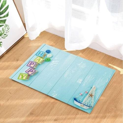Child Bath Rugs By Happy Building Block Toy Boat Blue Wooden Plank Non-Slip Doormat Floor Entryways Indoor Front Door Mat Kids B