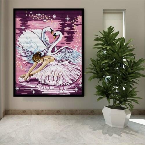 Embroidery pattern dance of swans punto de cruz kids' room decoration cartoon crossing Needlework sets printed Cross Stitch Kits