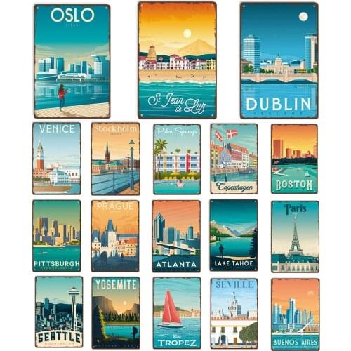 Travel City Metal Tin Sign Trip Pairs Venice Metal Plate Travel Tin Signs For Bar Pub Wall Decor Plaques Wall Art