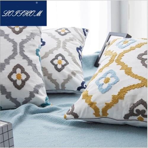 Double Sides Embroidery Pillow Cover Blue Grey Geometric Cushion Cover Living room Sofa Home Decorative Pillow Case 45x45cm