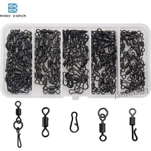 Easy Catch 100pcs black nickel Carp Fishing Quick Change Swivels Long Body Rolling Swivels Snap clips Carp Fishing tackle