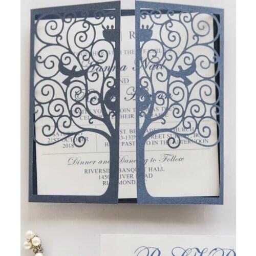 Elegant Navy Blue Fancy Laser Cut Wedding Invitations. 20+Colors available