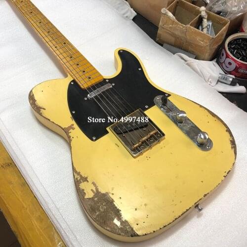 Yellow vestige electric guitar manual aging hardware nitrocellulose paint dyed yellow, free shipping