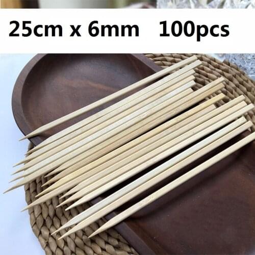 25cm*6mm Disposable Bamboo Skewers Natural Wood Flat BBQ Skewer Sticks Christmas Party BBQ Accessories Restaurant Utensils