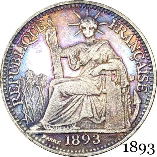 France French Indochina 1893 Barre 10 Cent Centimes Piastre Copy Coin Cupronickel Silver Plated Republica Francaise Replica