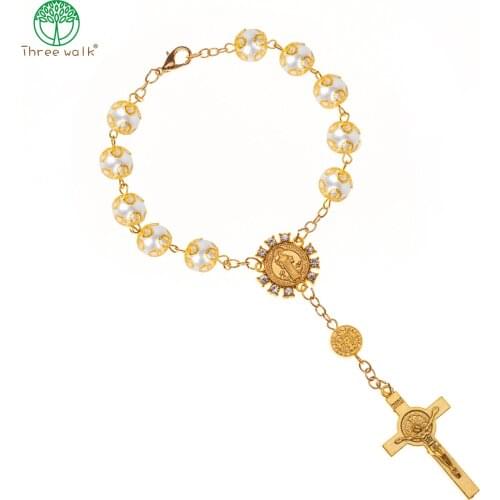 10pcs Top Quality Catholic Rosary Necklace Glass Pearl Beads Decade Rosary Pendent For Women