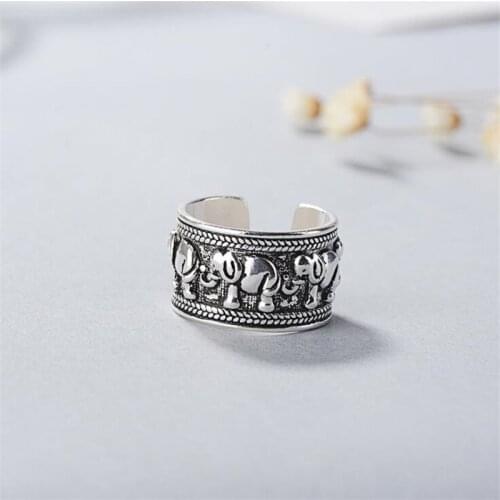 New Creative Beautiful Retro Animal 925 Sterling Silver Jewelry Personality Ethnic Style Elephant Group Opening Rings SR439