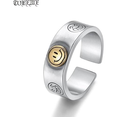 Handmade 925 Silver Ring 925 Sterling Happy Face Ring Vintage Silver Star Ring Resizable