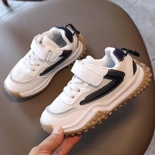 Toddlers Sneakers Breathable Mesh and PU Leather NON-Slip Children Casual Shoes Size 23-36# Kids School White Shoes