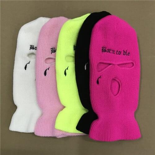 3-Hole Ski Face Mask Balaclava Embroidery Letter Tears Men and Women Ski Mask Warm Thermal Knitted Hat Halloween Party