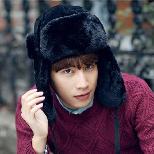 Fashion Che Guevara Man Russian Outdoor Fur Bomber Hats For Men Knitted Hat Ear Protection Adult Winter Hats Cap Caps Earflap