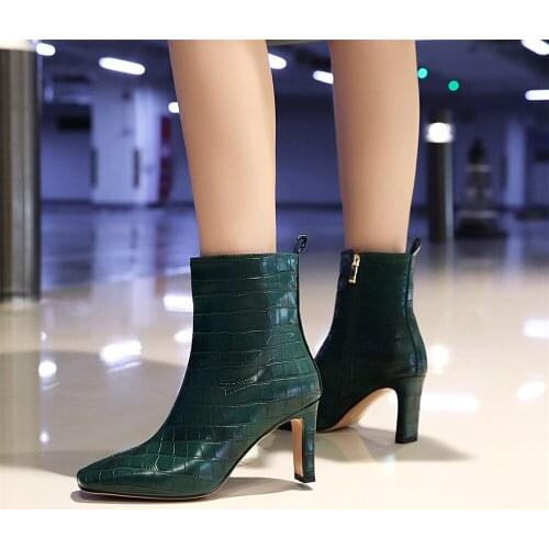 Fashion Autumn Winter Boots Women PU Square toe High-heel Fashion Thick-heeled Ladies Chelsea Boots Bota Feminina Short Boots