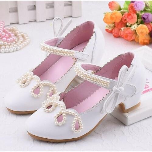 Girls Fashion Sandals Princess Pearl Shoes Kids Elegant Dance Party Wedding Sandals Chaussure Enfants White Pink