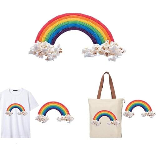 Rainbow Bridge And Clouds DIY Patches On Cloths Iron On Heat Transfer Printing Stickers For Clothes T-shirt Appliques Washable