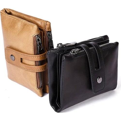 Wholesale 100% Genuine Leather Wallet Double Zipper Women Wallet Portomonee Male Short Coin Wallet Brand Wallet Femal For Rfid