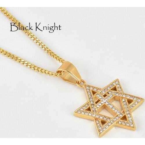 Black Knight Gold Color stainless steel Hollow out Star of David Cross pendant necklace Bling Bling David Star necklace BLKN0742
