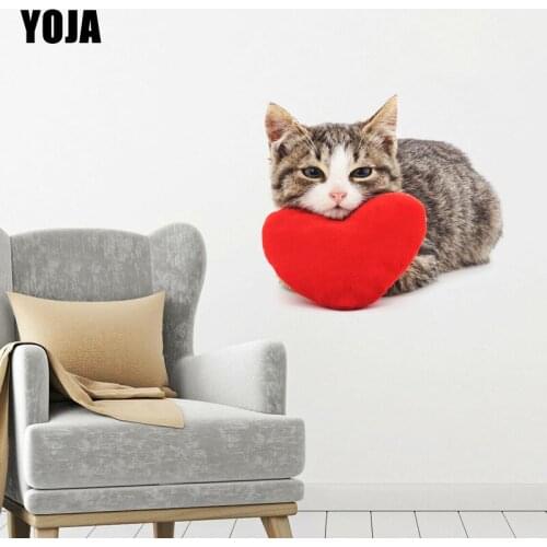 YOJA 45×41.2CM Cat Red Heart-Shaped Pillow Creative Cartoon Bedroom Wall Stickers Home Modern Decor 8WS0306