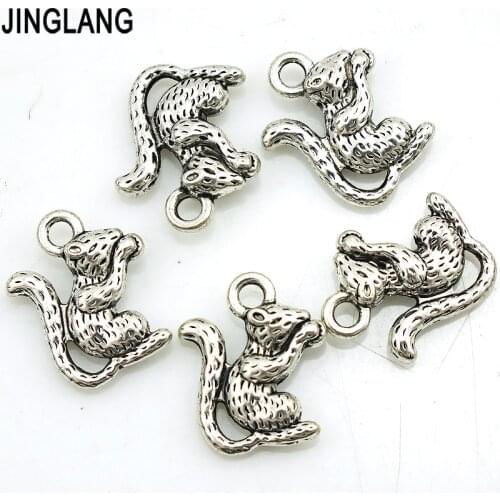 JINGLANG Squirrel Charms plates hand made Antique Silver Plated Animal Pendants Making DIY Handmade Tibetan Silver Jewelr 30 pcs
