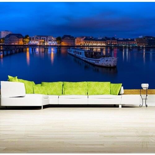 Custom 3d mural,Germany Berlin Houses Rivers Ships Sky Night wallpaper,restaurant living room sofa TV wall bedroom wallpaper