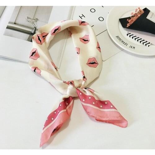 Yishine Fashion Women Multifunction Polyester Silk Scarf Sexy Lip Animal Prints Satin Small Square Wraps Scarves Shawl 70x70cm