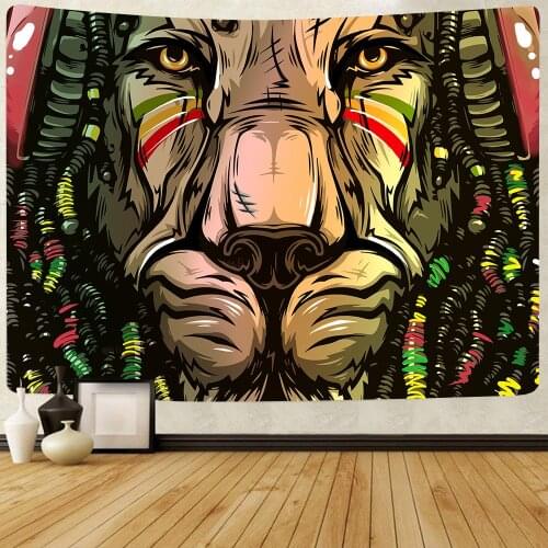 Simsant Reggae Rasta Lion Tapestry African Forest Animal Hippie Art Wall Hanging Tapestries for Living Room Home Decor Banner