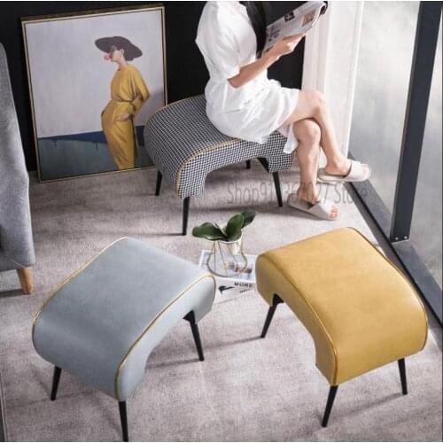 Nordic light luxury houndstooth technology cloth living room sofa footstool net celebrity designer makeup shoe changing stool