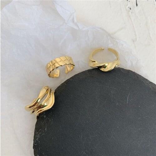 SRCOI New Trendy Irregular Metal Texture Open Ring Simple Wave Pattern Geometric Rhombus Ring Women Fshion Party Jewelry 2021