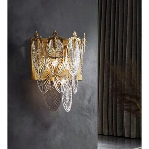 Nordic Style Art Glass Bedside Led Wall Lamp Light Luxury Brass Warm Bedroom Living Room Hotel Bar Decor Lighting Fixtures