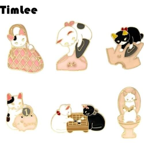 Timlee X174 Free shipping Sweet Cartoon Lovely Cat Pin Design Metal Brooch Pins Personality Clothing Bag Accessories Wholesale